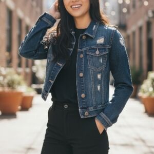 Rue 21 Cropped Distressed Jean Jacket Size Small